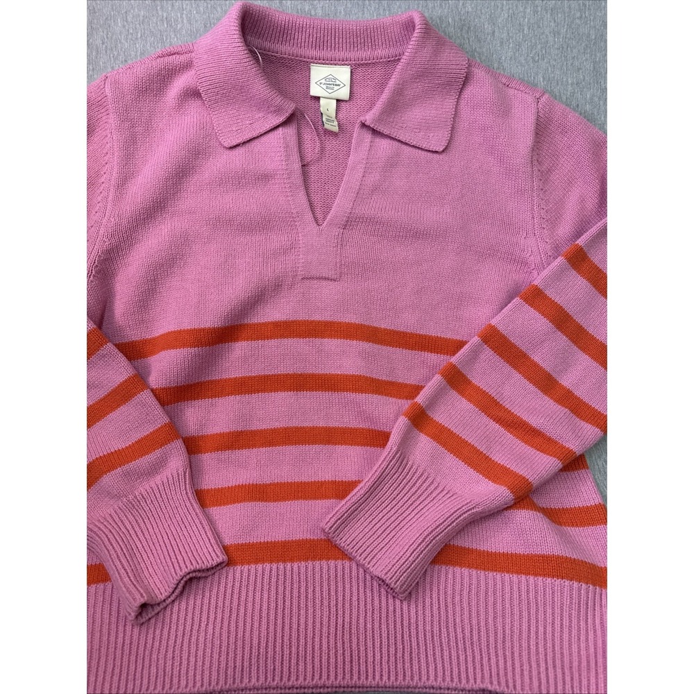 St. John's Bay Relaxed Chunky Knit Collared Sweater Pink Sz L